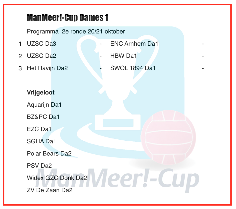 Programma tweede ronde ManMeer!-Cup