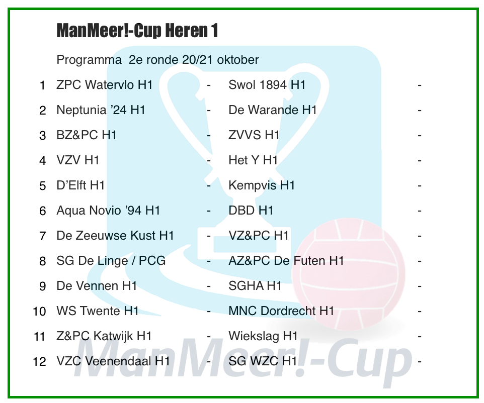 Programma tweede ronde ManMeer!-Cup