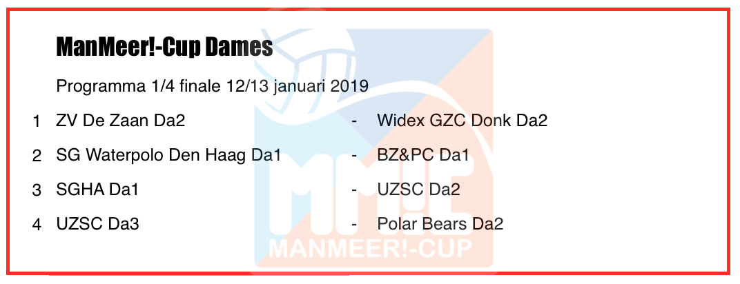 Loting kwartfinale ManMeer!-Cup Dames